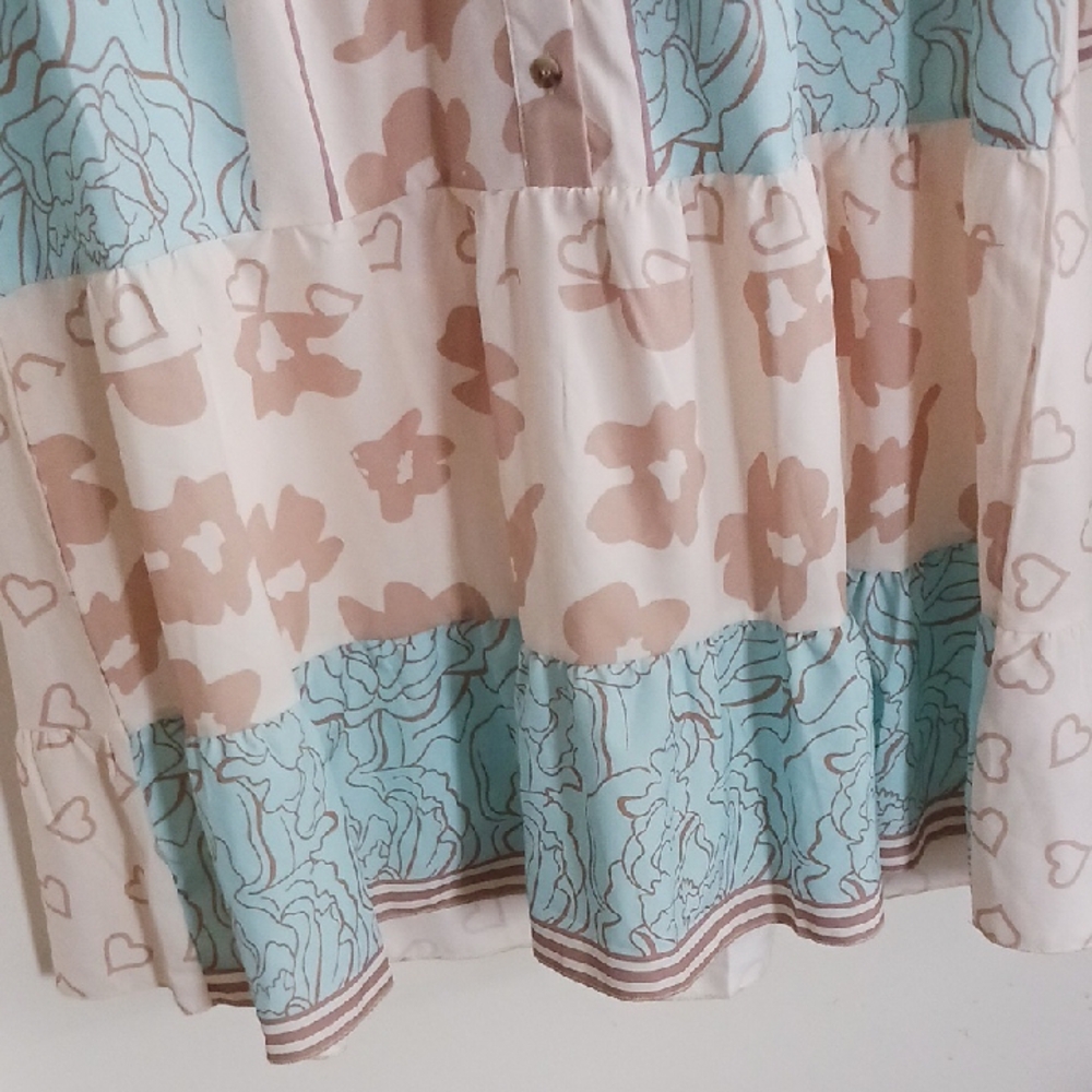 Source Unknown Cream & Light Blue Tiered Floral Button-Front Dress - Picture 4 of 8